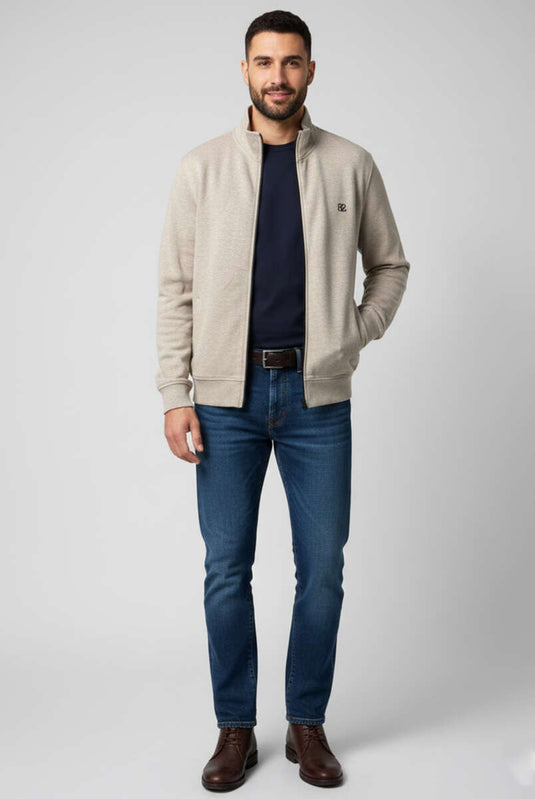 Cardigan da uomo con stemma e cerniera, colore visone