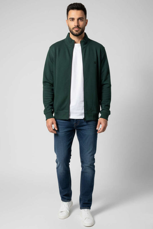 Cardigan da uomo con stemma e cerniera, verde scuro