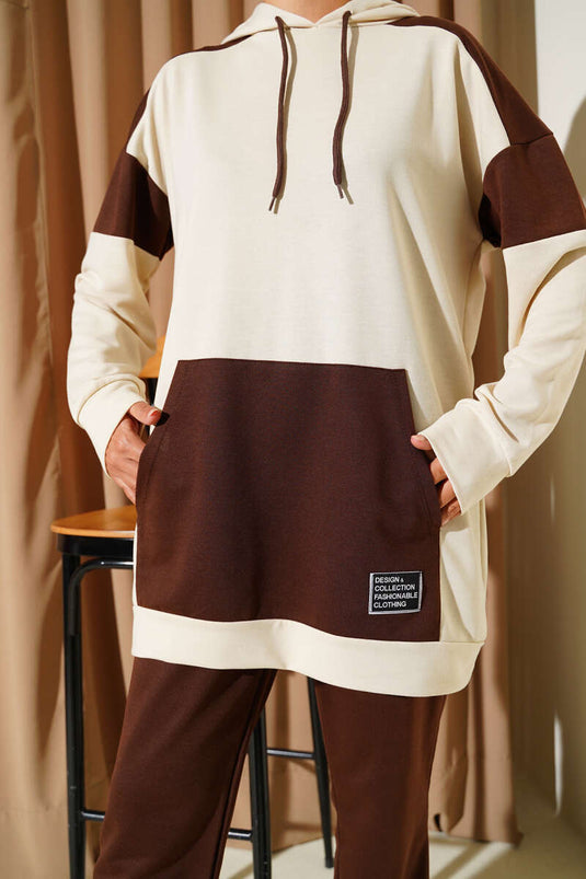 Costume deux pièces à capuche Emblem Marron