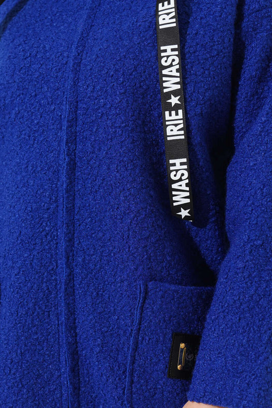 Embroidered Hooded Boucle Coat Blue