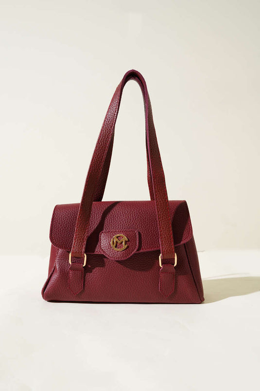 Sac à compartiment unique avec emblème et fermeture magnétique, rouge bordeaux