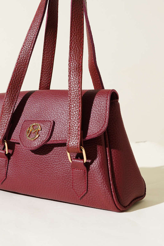 Sac à compartiment unique avec emblème et fermeture magnétique, rouge bordeaux