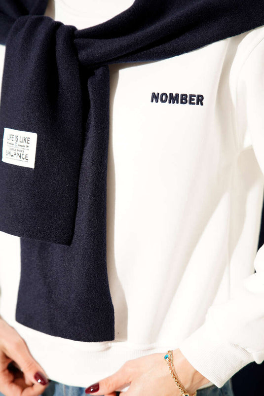 سويت شيرت قطني ثلاثي الخيوط برقعة ووشاح قطبي كحلي