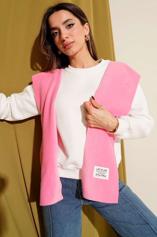 Armalı Polar Atkılı Üç İplik Sweatshirt Pembe