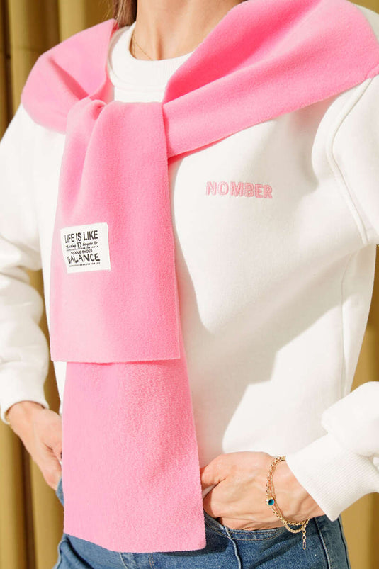 Sweat-shirt trois fils avec écharpe polaire à motif d'armoiries rose