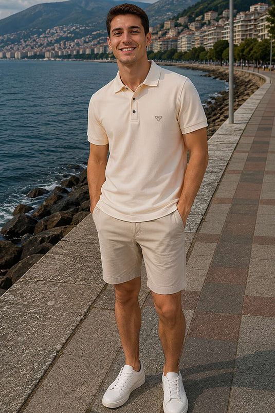 Armalı Polo Yaka Çıtçıtlı Erkek T-shirt Bej
