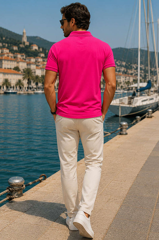 Armalı Polo Yaka Çıtçıtlı Erkek T-shirt Fuşya