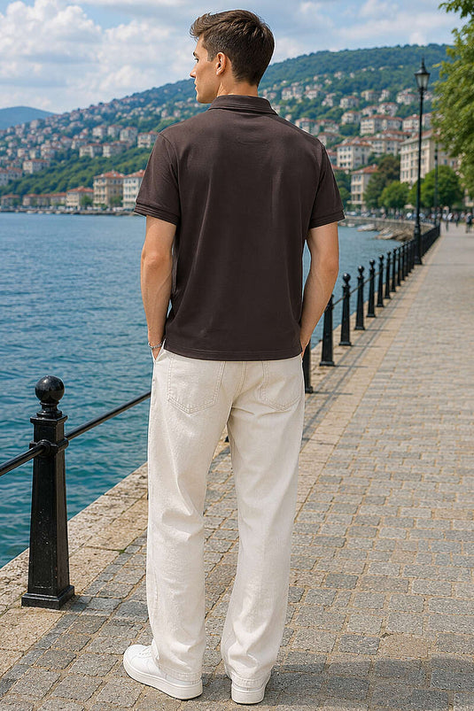 Armalı Polo Yaka Çıtçıtlı Erkek T-shirt Kahve