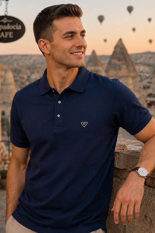 Armalı Polo Yaka Çıtçıtlı Erkek T-shirt Lacivert