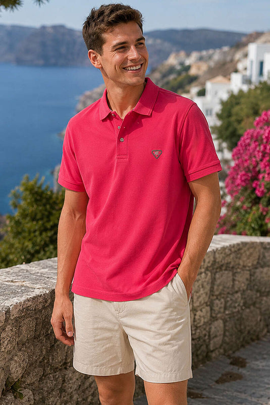 Armalı Polo Yaka Çıtçıtlı Erkek T-shirt Nar Çiçeği