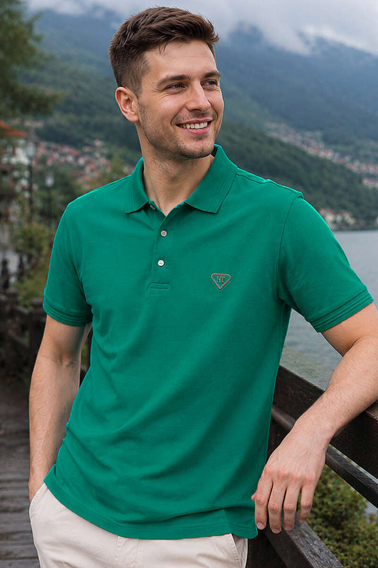 Armalı Polo Yaka Çıtçıtlı Erkek T-shirt Yeşil
