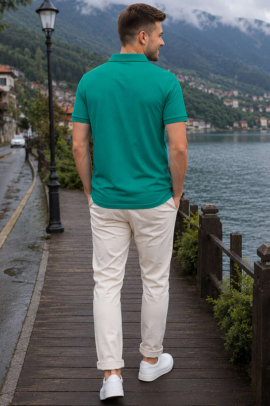 Armalı Polo Yaka Çıtçıtlı Erkek T-shirt Yeşil
