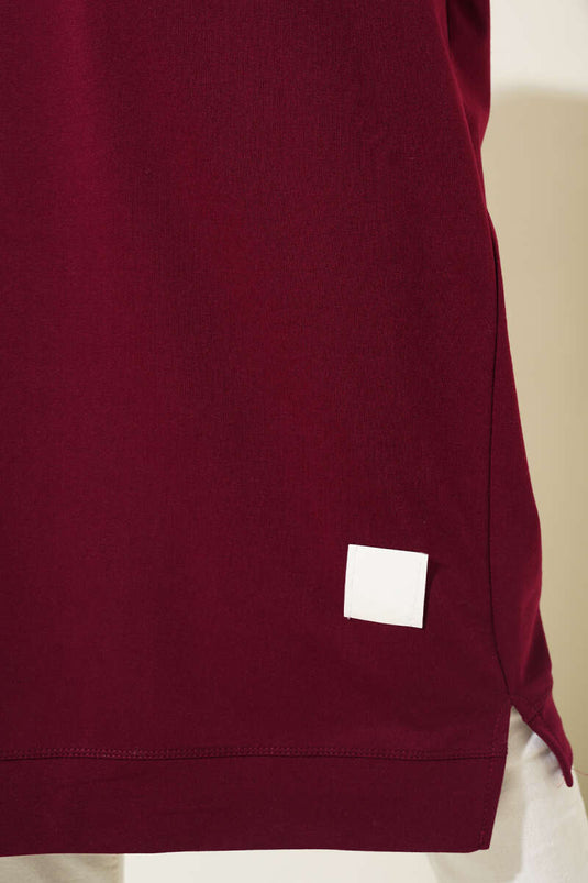 Long Basic Tunic with Emblem Burgundy