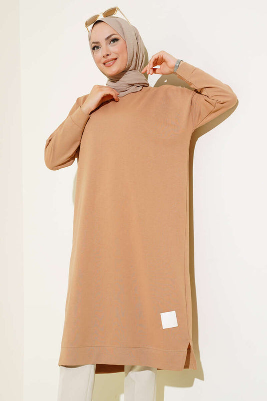 Armalı Uzun Basic Tunik Camel