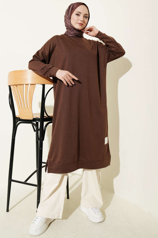 Long Basic Tunic with Emblem Brown