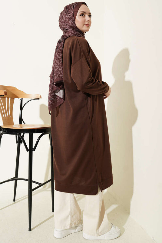 Long Basic Tunic with Emblem Brown