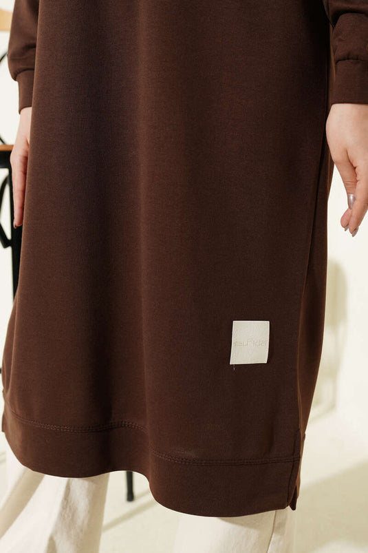 Long Basic Tunic with Emblem Brown