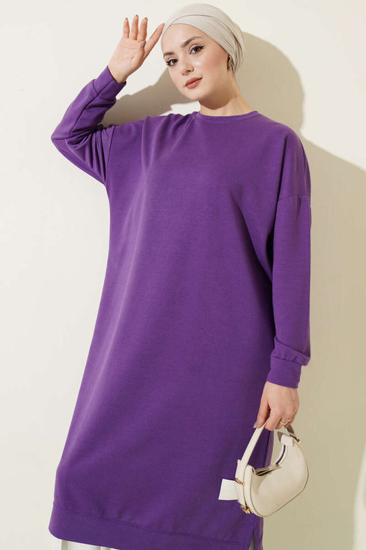 Long Basic Tunic with Emblem Lilac