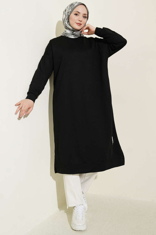 Tunica Basic Lunga con Ricamo Nera