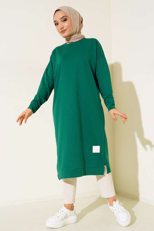 Embroidered Long Basic Tunic Emerald