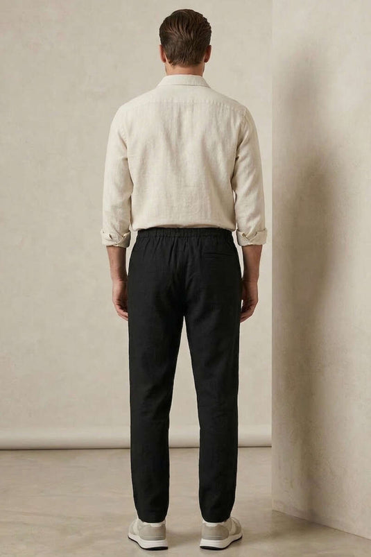 Armürlü Jogger Erkek Keten Pantolon Siyah