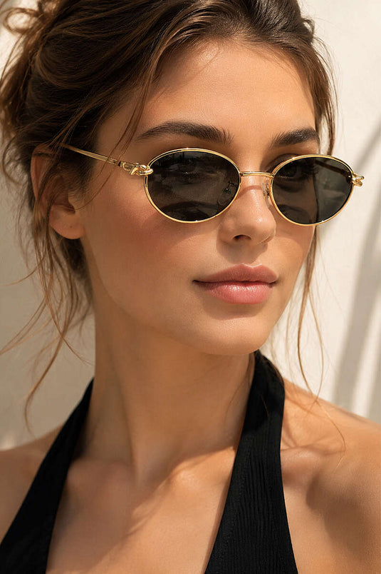 Gafas De Sol Redondas Elegantes Para Mujer En Dorado Y Azul