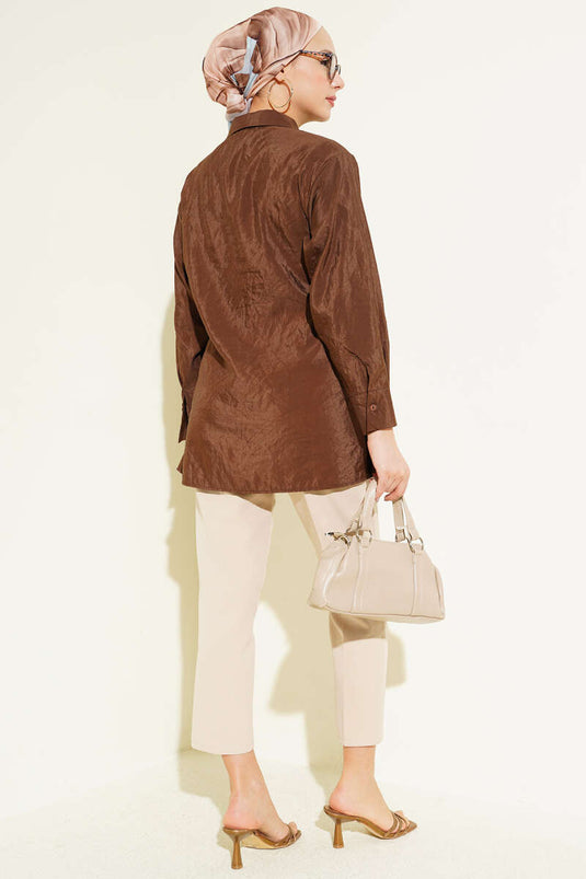 Chemise à nouer asymétrique marron
