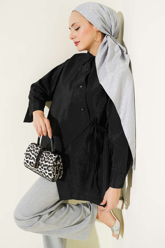 Asymmetric Tie Shirt Black