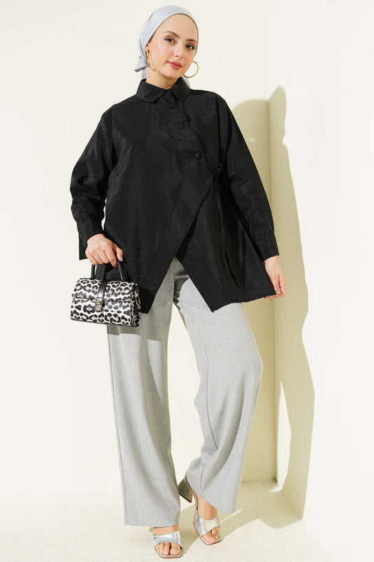 Asymmetric Tie Shirt Black