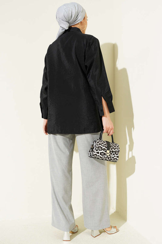Asymmetric Tie Shirt Black