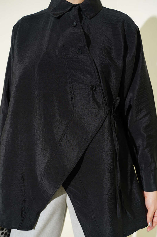 Asymmetric Tie Shirt Black
