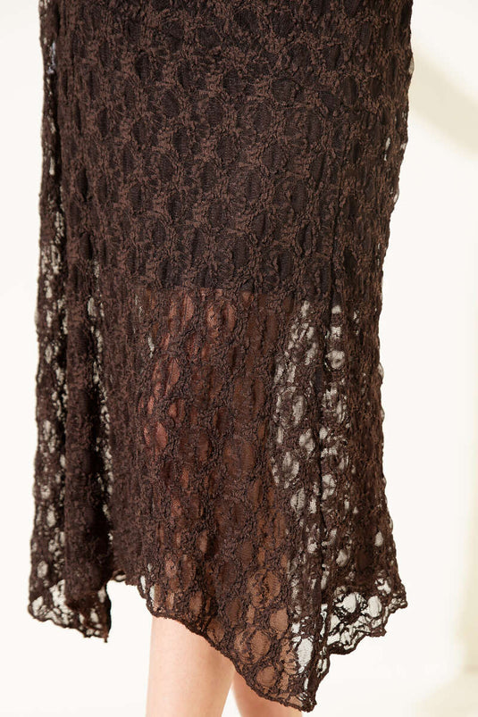 Asymmetrische midi-rok met plooien in koffiebruin