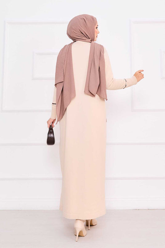 Robe hijab en maille beige à rayures asymétriques