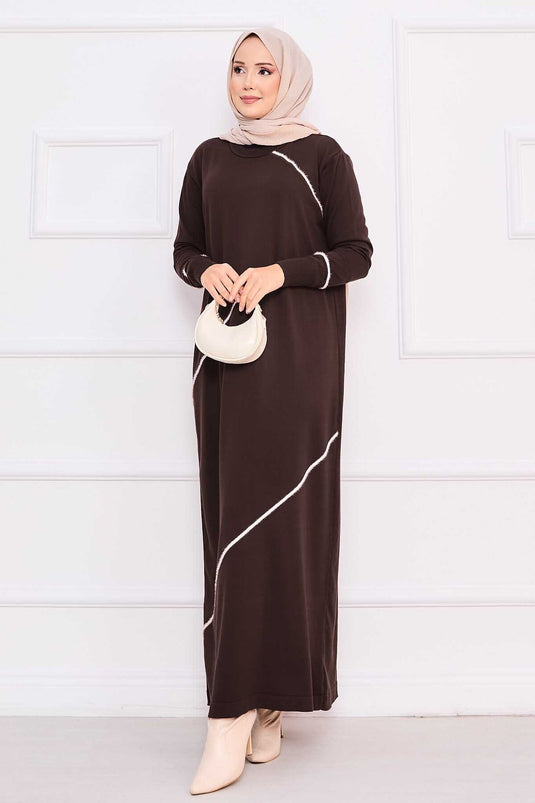 Robe hijab en maille marron à rayures asymétriques