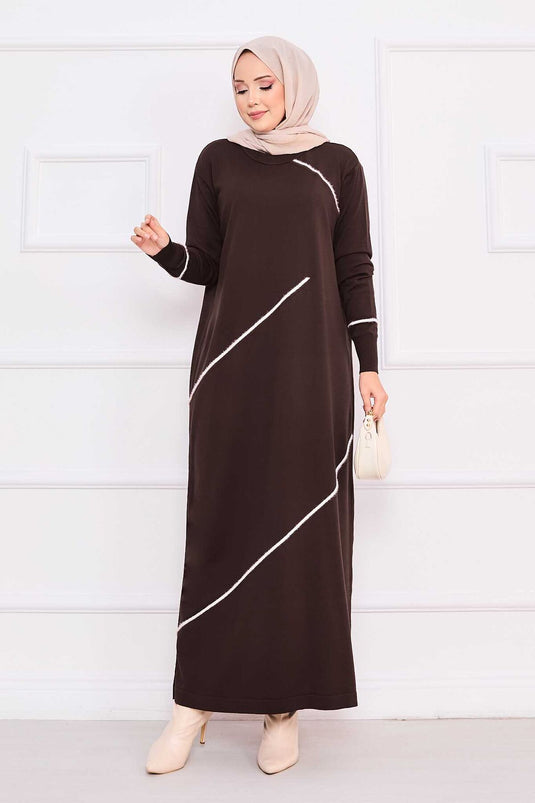 Robe hijab en maille marron à rayures asymétriques