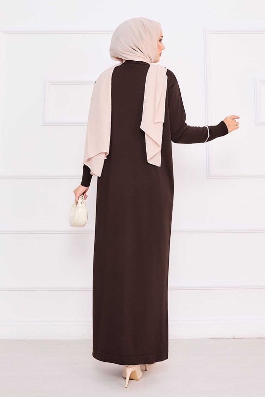 Robe hijab en maille marron à rayures asymétriques