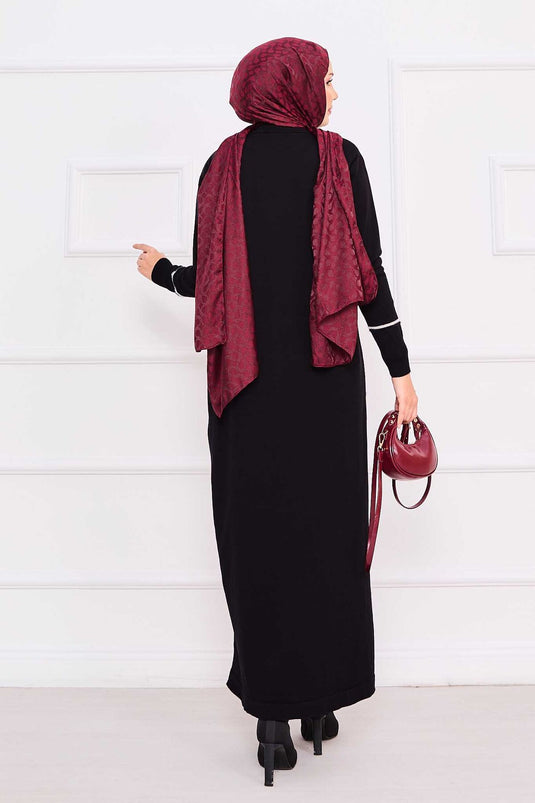 Robe hijab en maille noire à rayures asymétriques