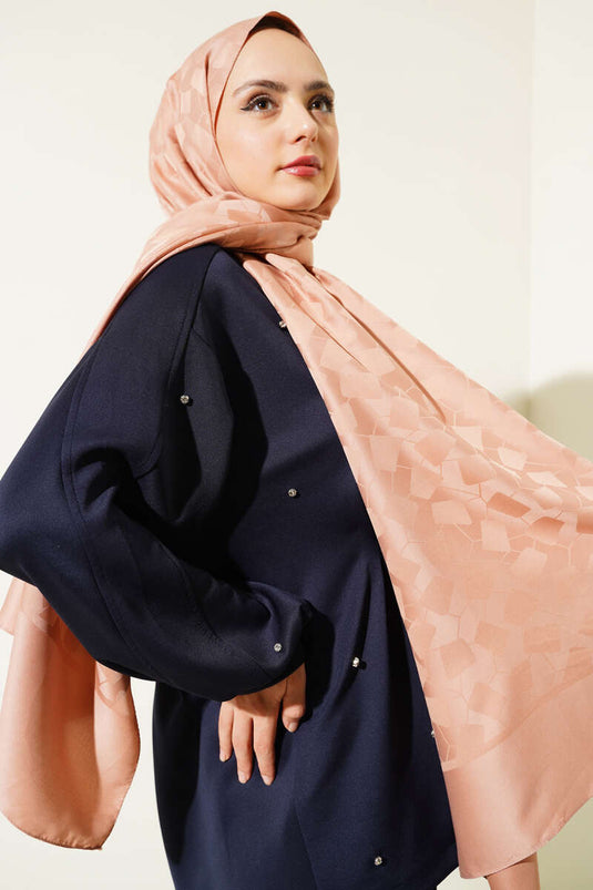 Asymmetrical Pattern Jacquard Shawl Tan - 18