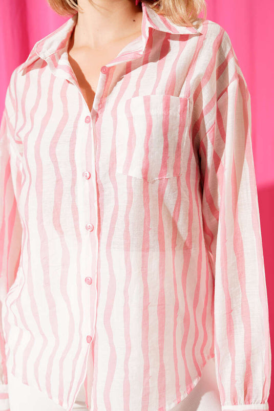 Camicia a righe verticali asimmetriche rosa