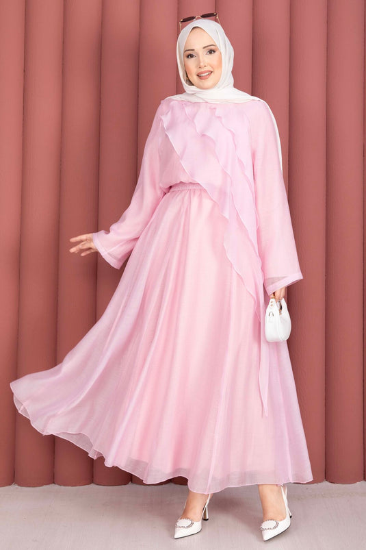 Ensemble jupe à volants asymétriques rose
