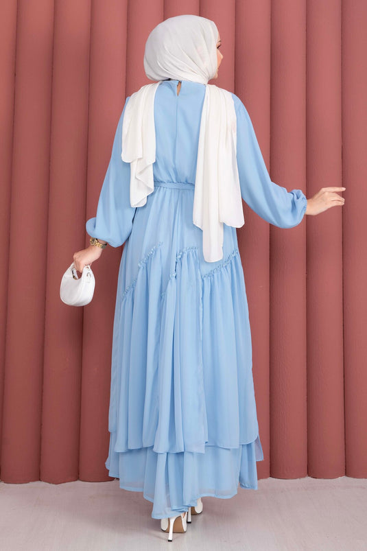 Robe en chiffon avec détails asymétriques à volants bleu bébé