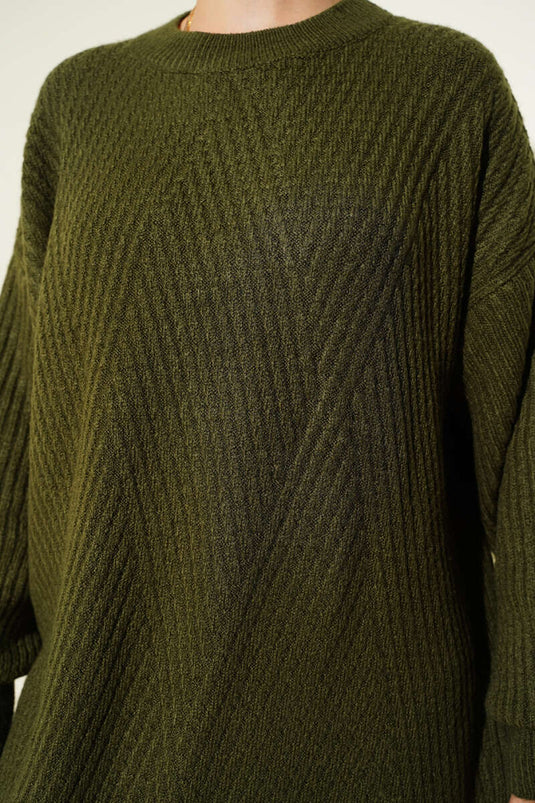 Tunique asymétrique en maille rayée gaufrée kaki