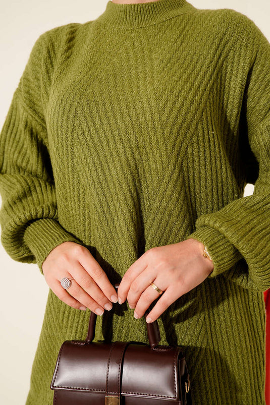 Tunique asymétrique en tricot rayé gaufré vert pétrole