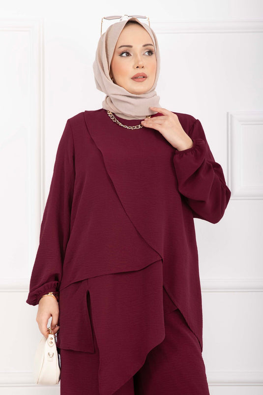 طقم ثنائي محتشم بتصميم غير متماثل أيروبين لون خمري