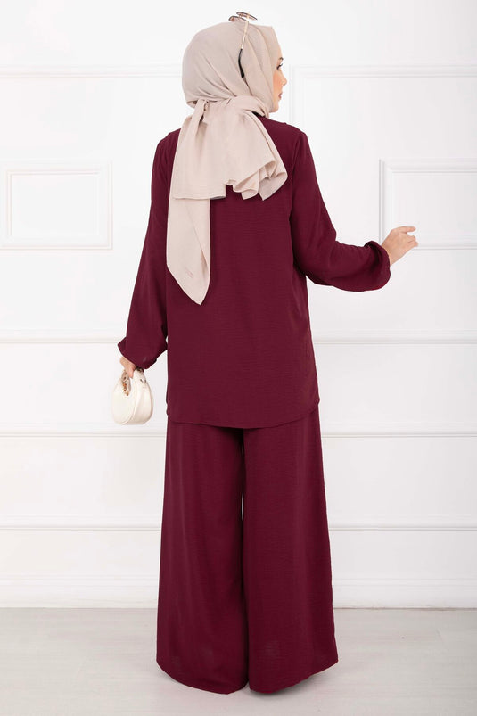 Asimetrik Kesim Aerobin Tesettür İkili Takım Bordo