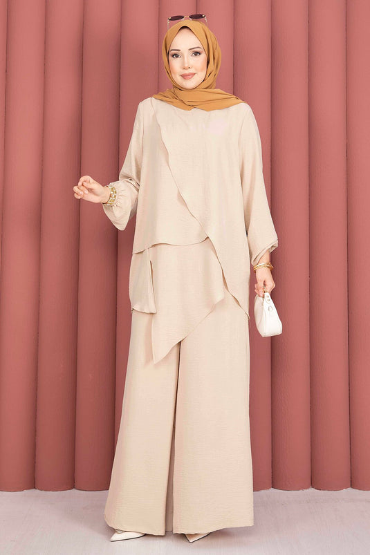 Asymmetrisch Snede Abaya En Jilbab Set Camel