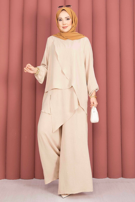 Asymmetrisch Snede Abaya En Jilbab Set Camel