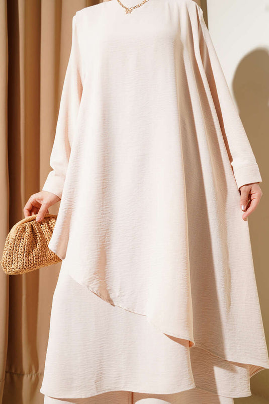 Asymmetrical Cut Ayrobin Two Piece Suit Beige