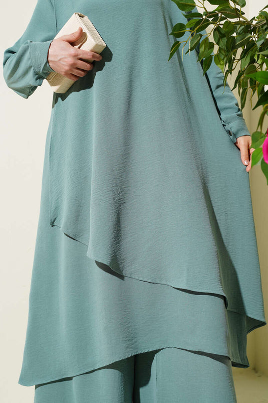 Asymmetrical Cut Ayrobin Two Piece Suit Age Green