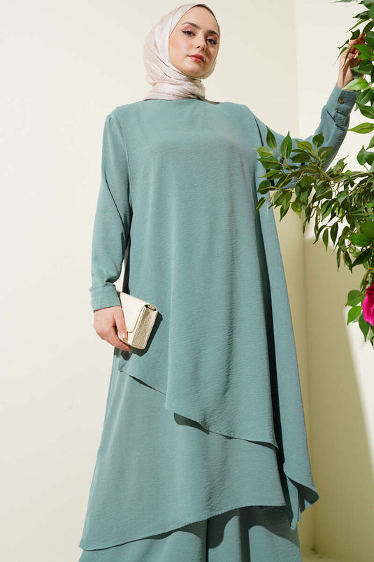 Asymmetrical Cut Ayrobin Two Piece Suit Age Green